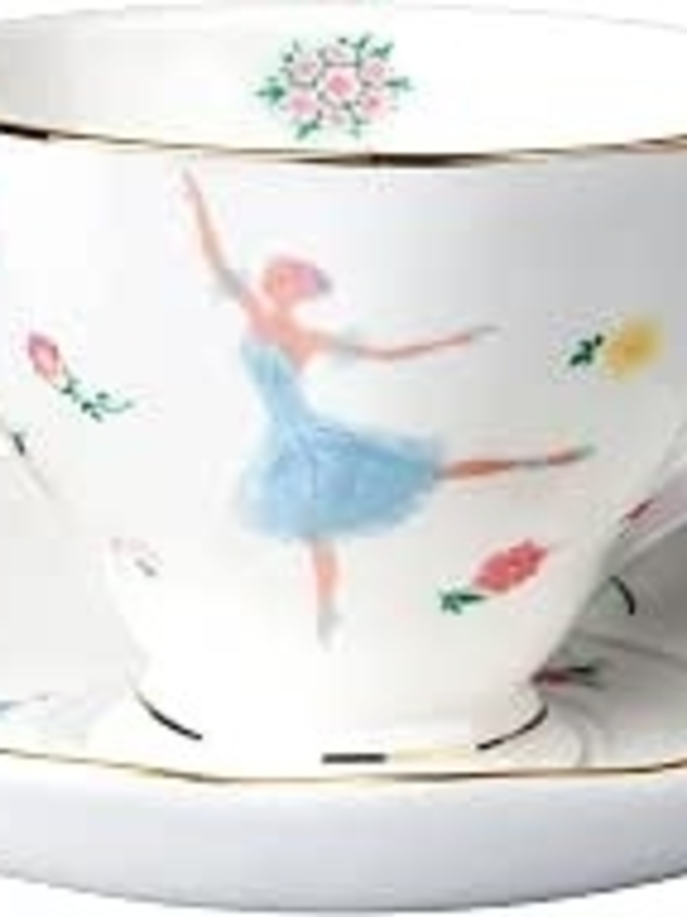 Fine Bone China Ballerina Teacup And Saucer in White with Pastel Accents